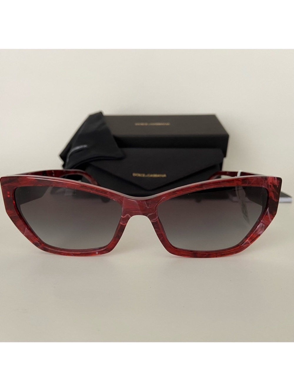 Dolce & Gabbana Burgundy Marble Cat-Eye Sunglasses with Gold DG Logo